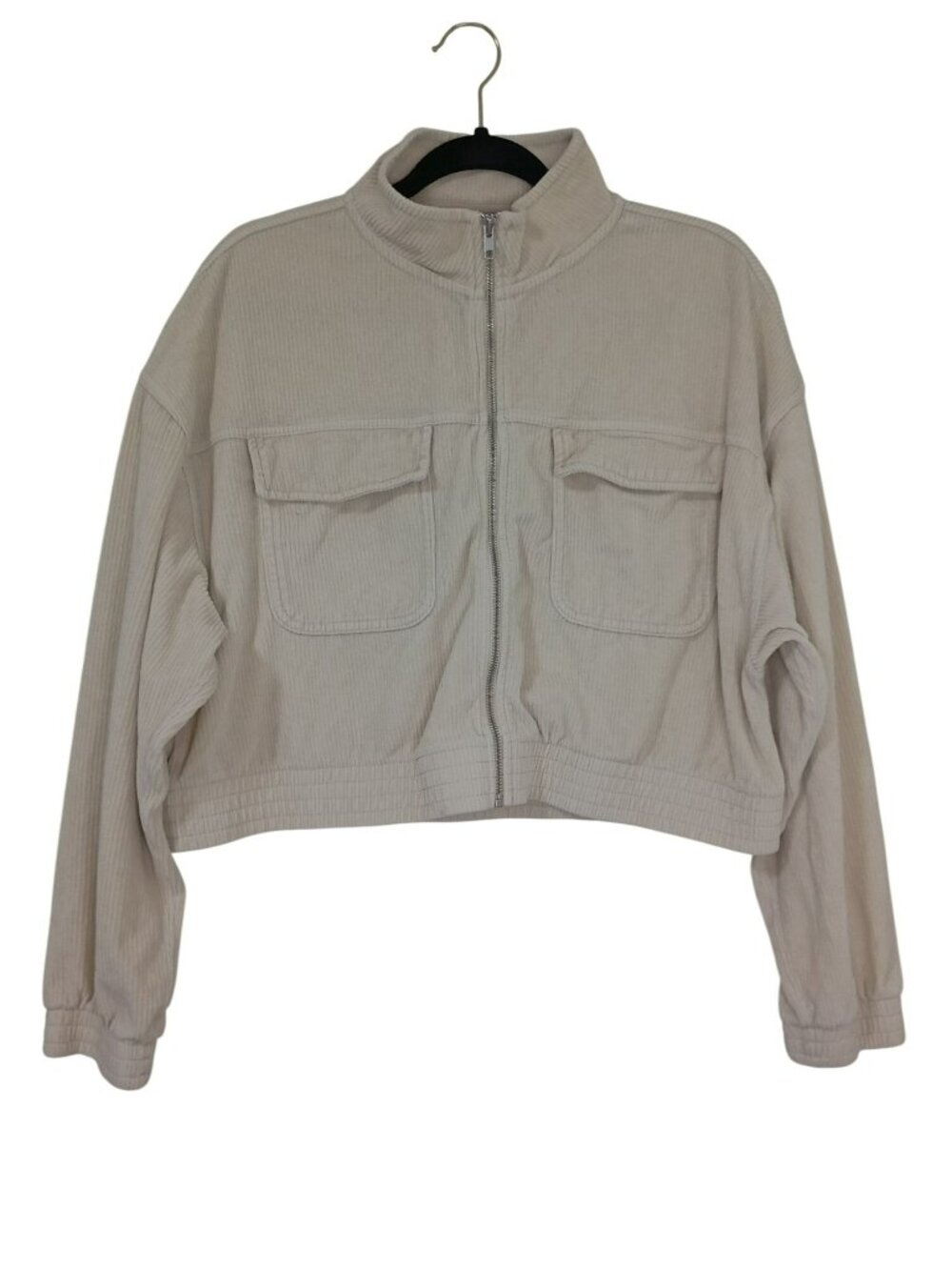 Aerie Beige Cropped Corduroy Zip-Up Jacket With Front Pockets XL Womens
